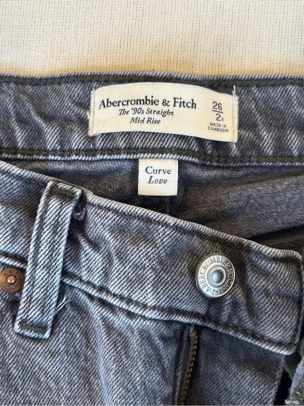 Abercrombie & Fitch Curve Love 90s Straight Jeans Women’s 26R Gray Wash mid rise - Picture 4 of 9
